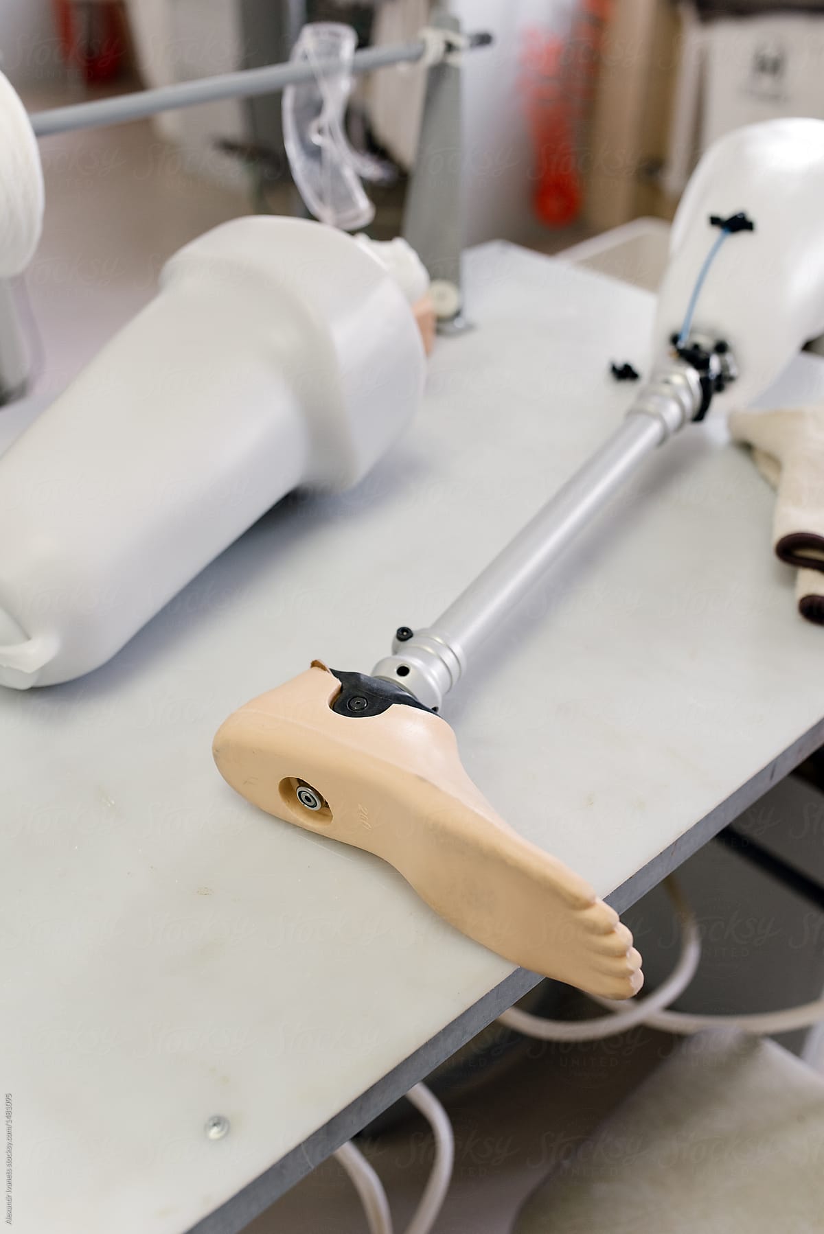 Modern prosthesis on table