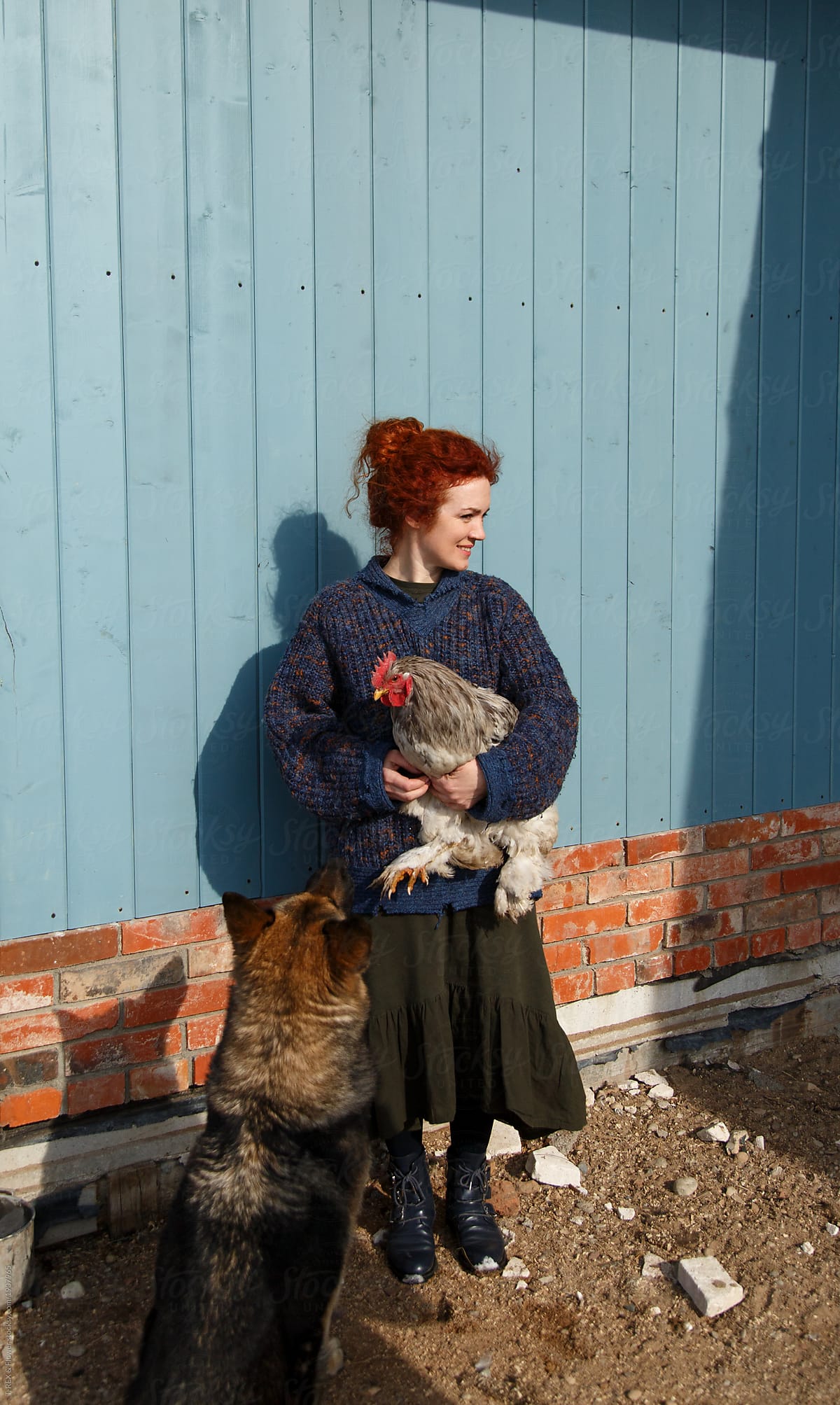 Redhead country woman with pets