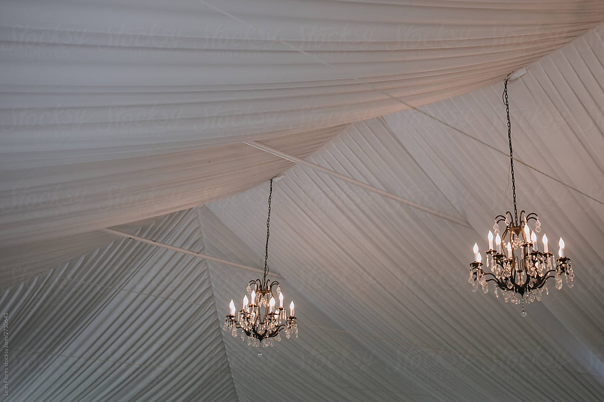 Chandelier Hanging in Luxury Wedding Tent