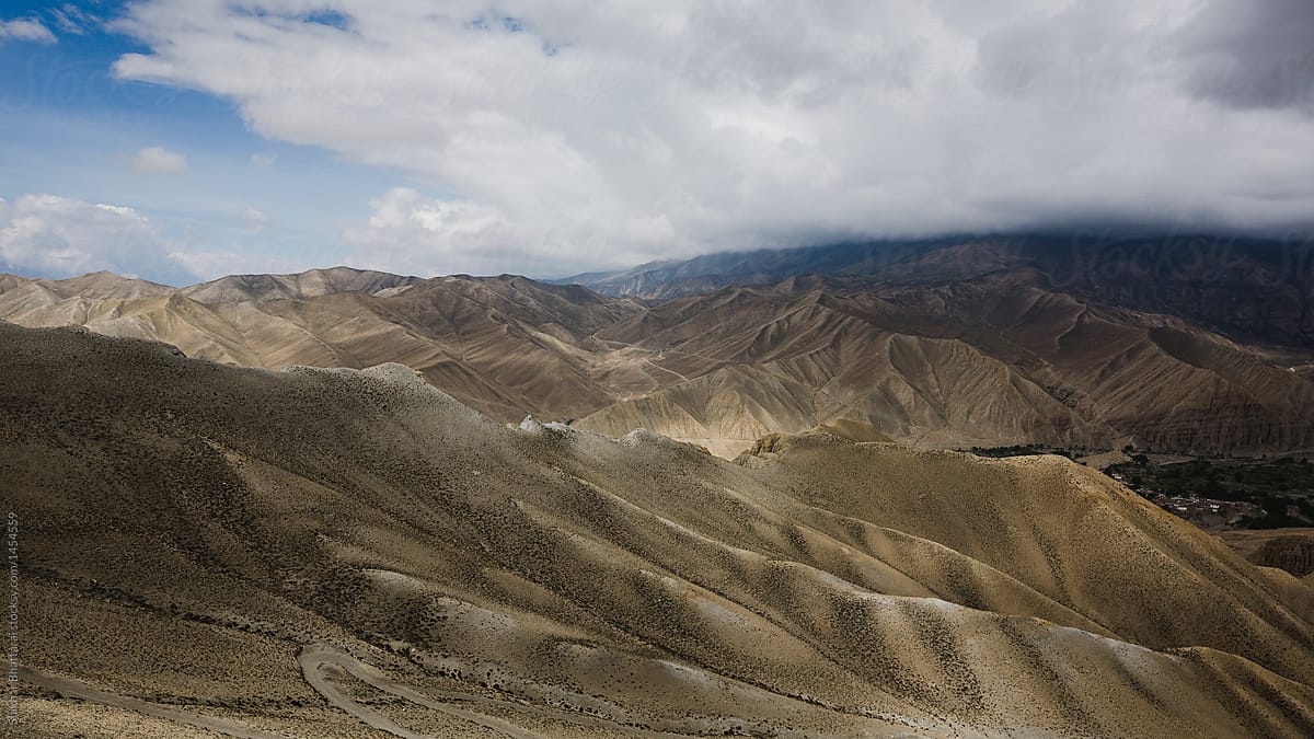 Dry, desolate, dramatic landscape of Upper Mustang, Nepal.