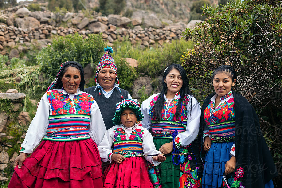 Peruvian native family in traditional clothes