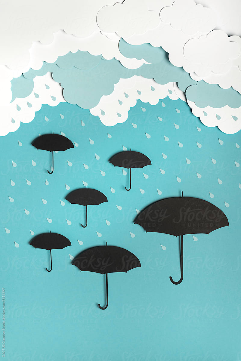 Umbrellas under the rain