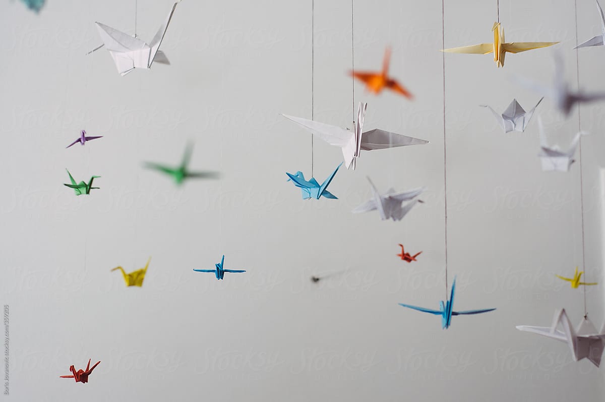 Colorful paper cranes