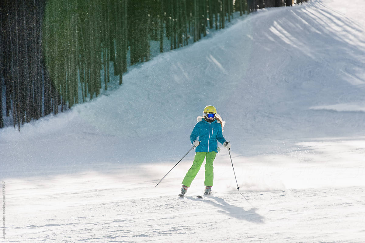 Pre-teenage girl skiing
