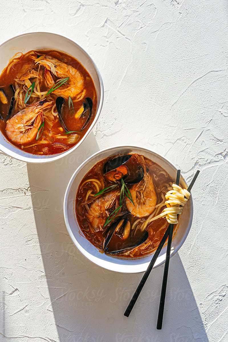 Korean spicy seafood noodle soup
