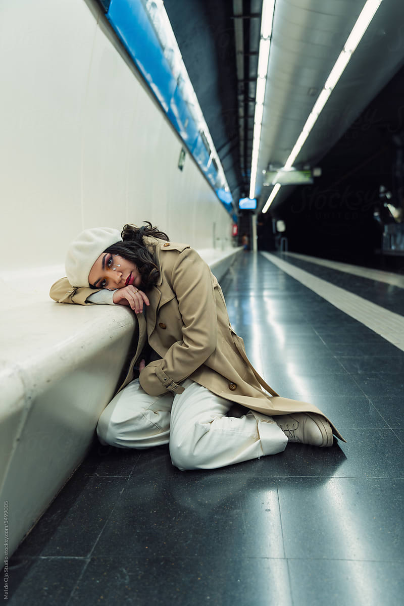 Model Crying in Metro Station