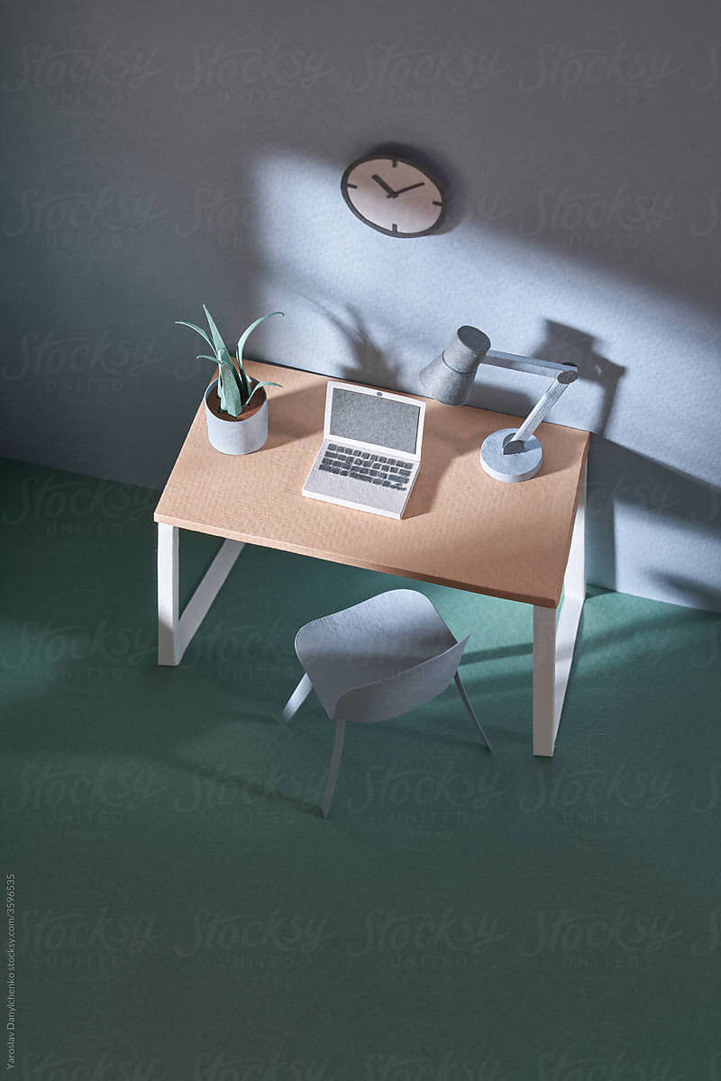 Working space in room made of paper