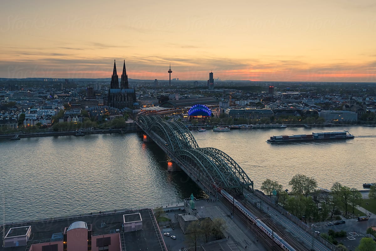 Cologne (Köln), Germany - Panorama of the City and the River Rhine at Sunset