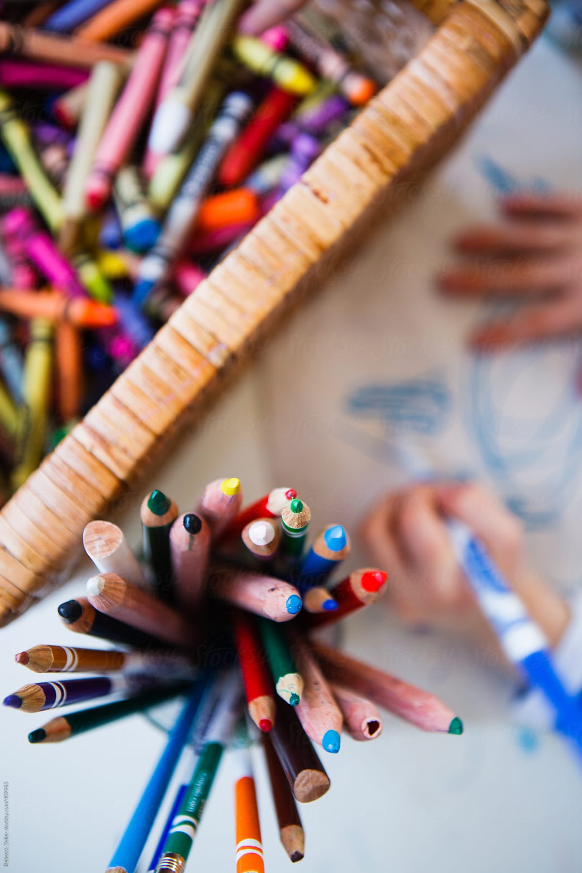 Toddler Hands Coloring With Markers, Colored Pencils, And Crayons by  Stocksy Contributor Rebecca Zeller - Stocksy
