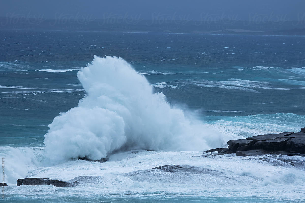 Large waves breaking on the coast during a storm. Eyre Peninsula. South Australia.