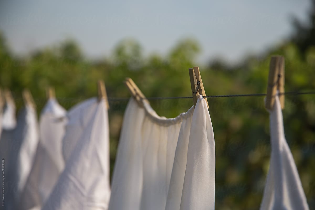 White laundry hanging to dry on a clothes-line