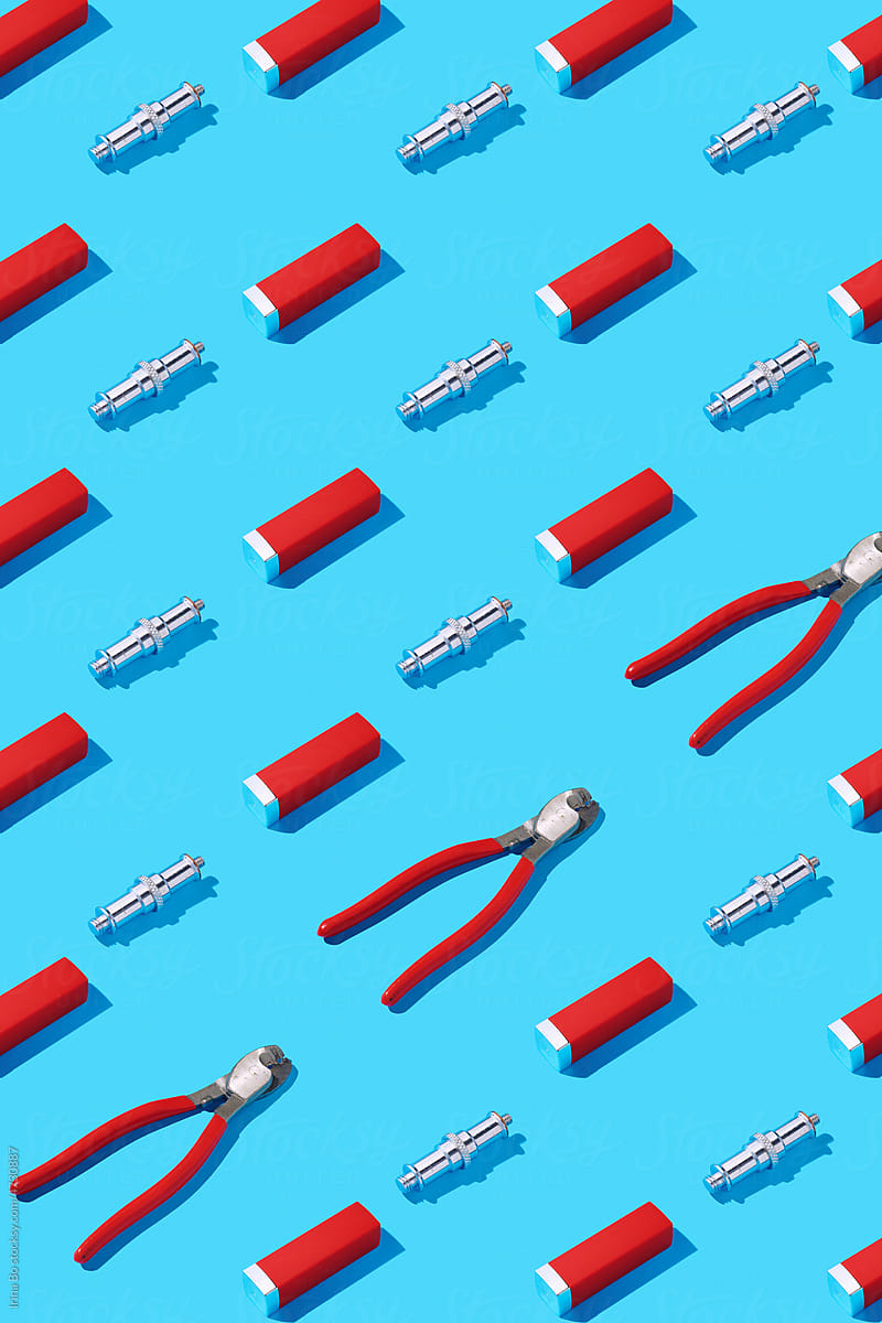 Pattern of tools with lipstick