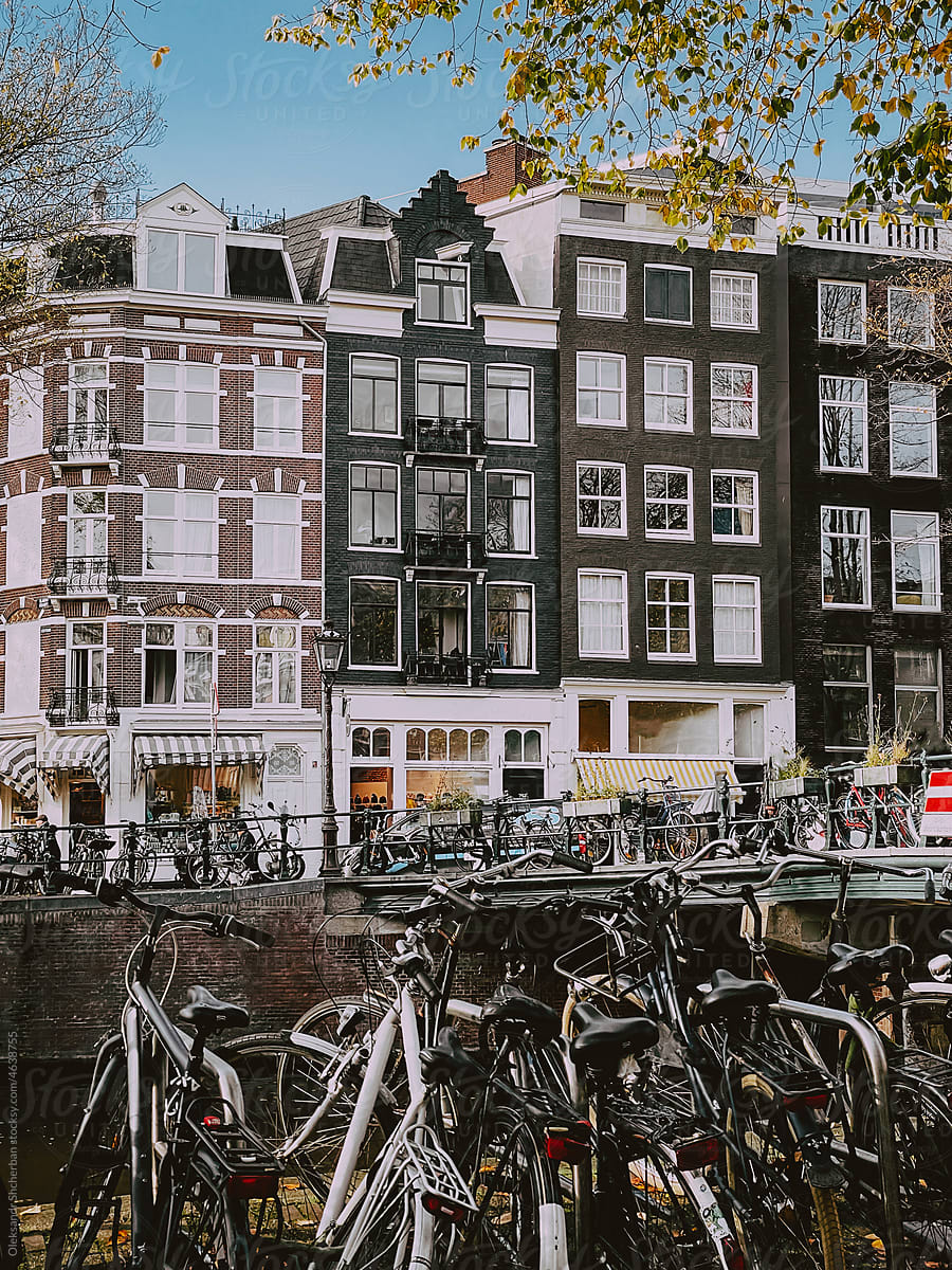 Bycicles near canal in Amsterdam