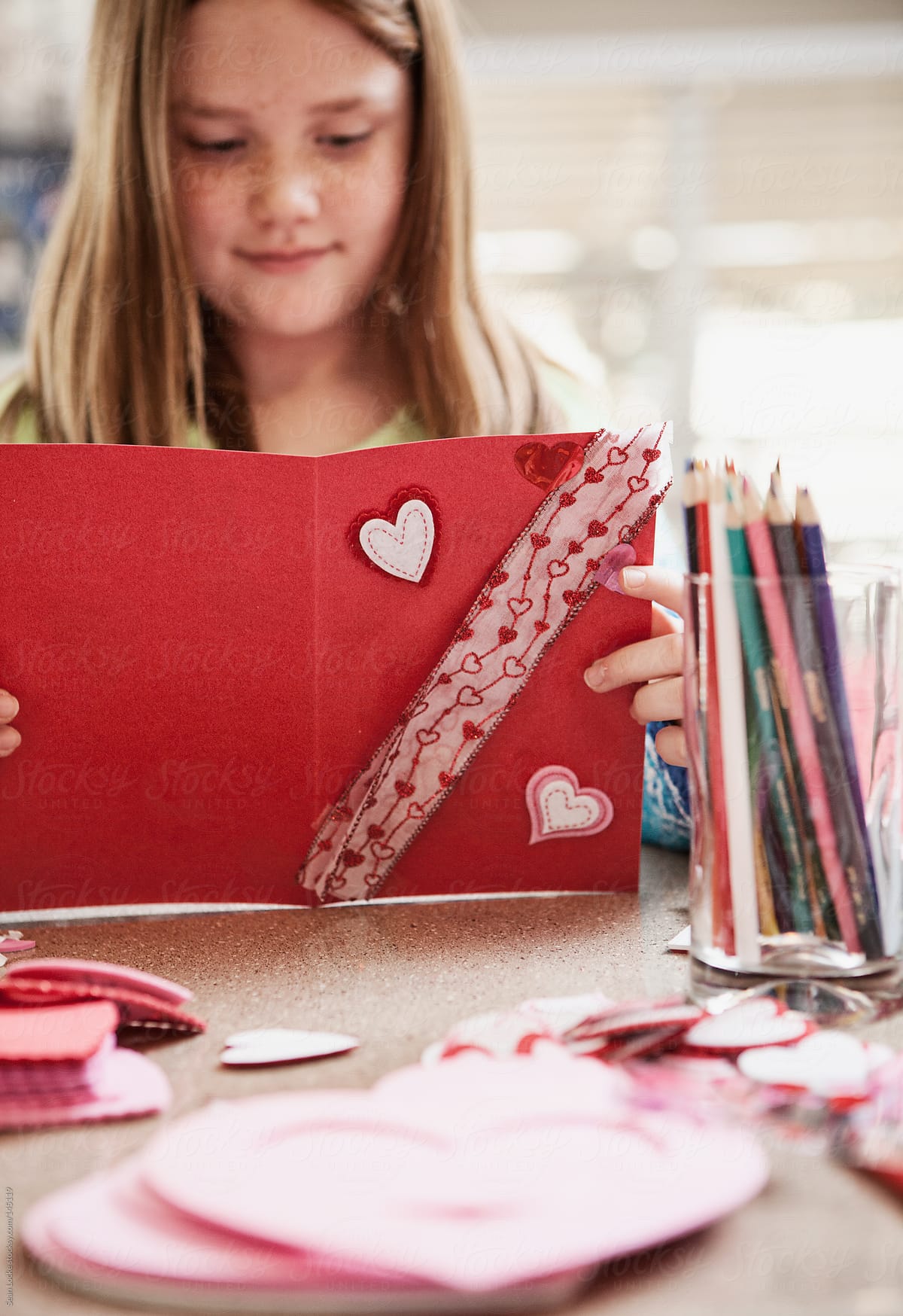 Valentine: Girl Reading Valentine Card