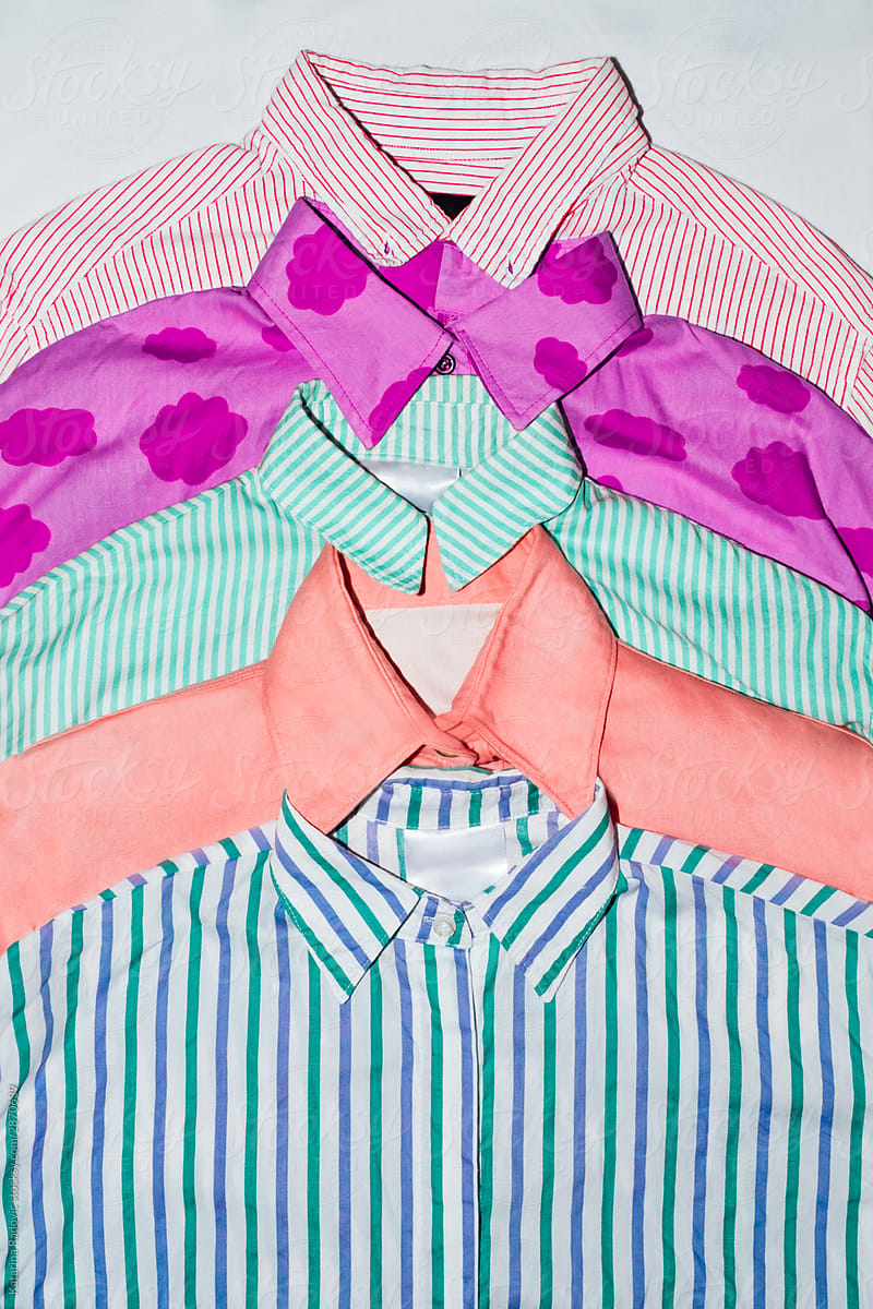 Various Pastel Shirts With Different Patterns.