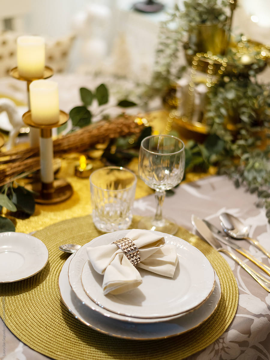 Holiday table setting with candles