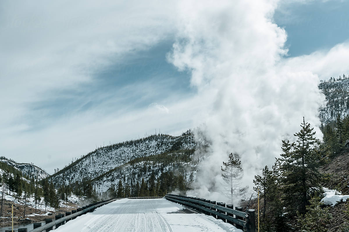 Castle Geyser erupting at Yellowstone in winter