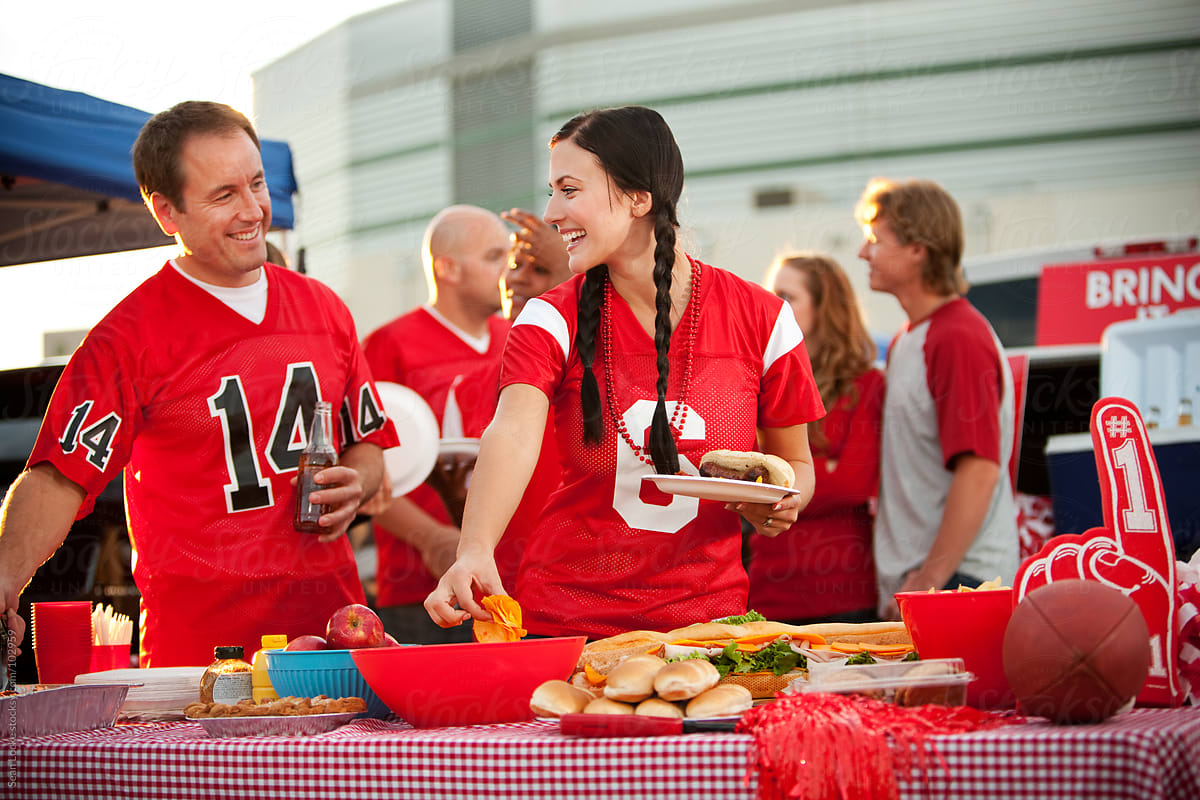 Tailgating: People in Line for Food Before Game