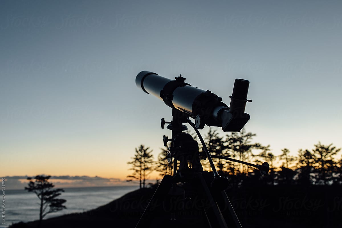 Telescope On Hillside at Sunset