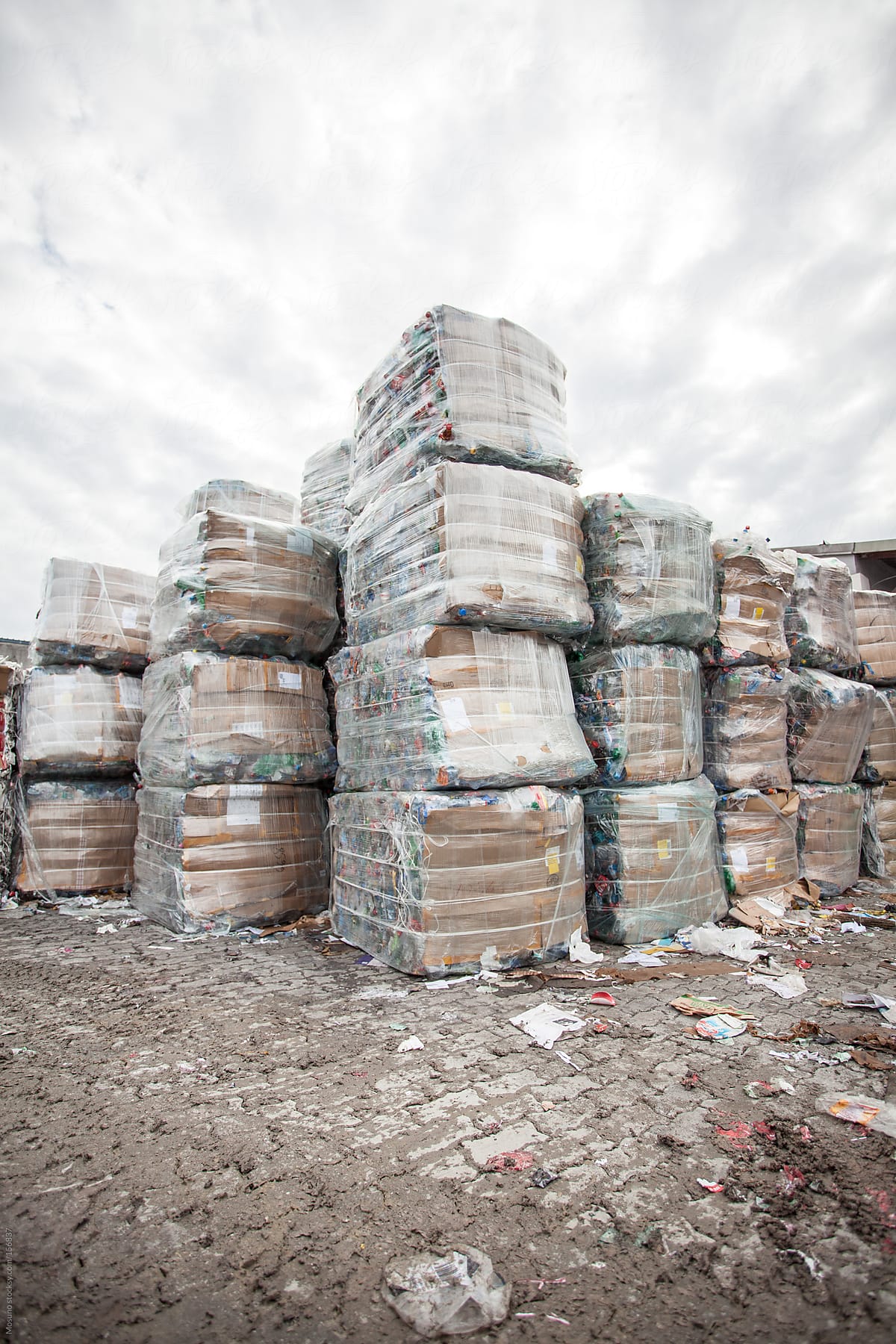 Pallets of Old Paper Outside Recycle Factory