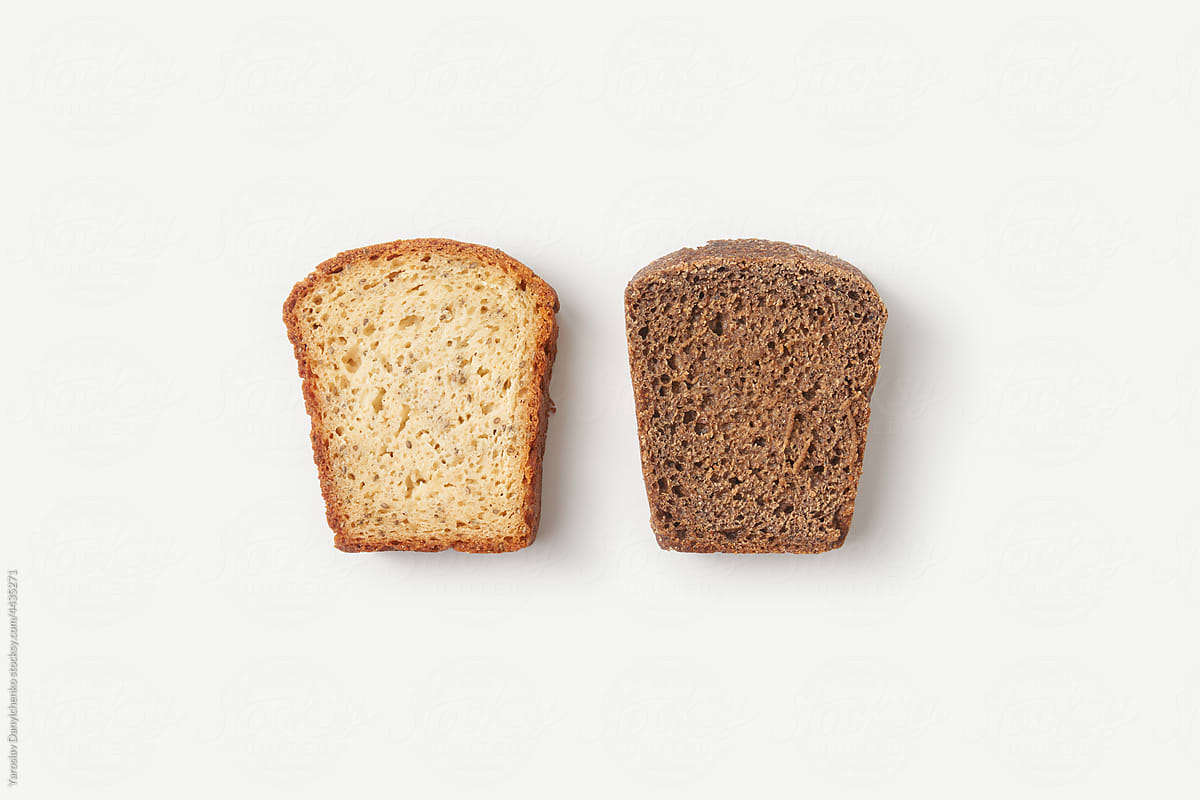 Two slices of white and black wholegrain bread