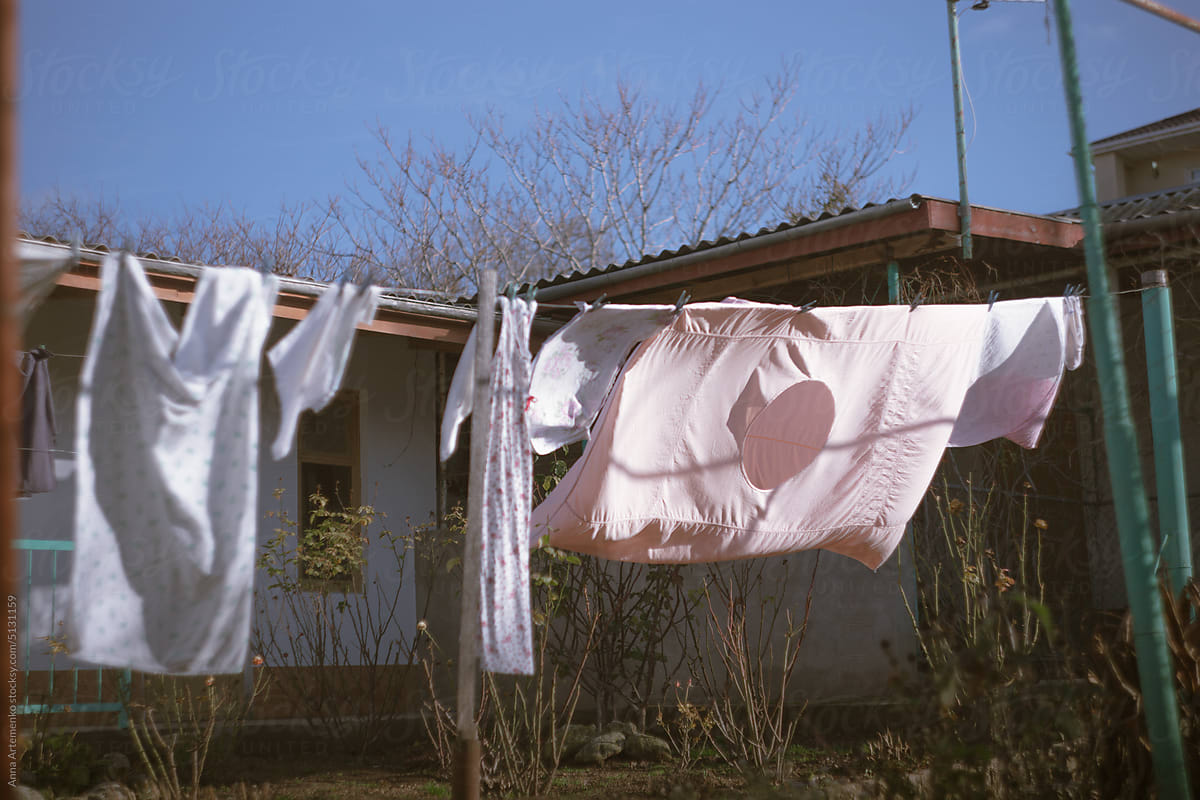 clothes drying on clotheslines