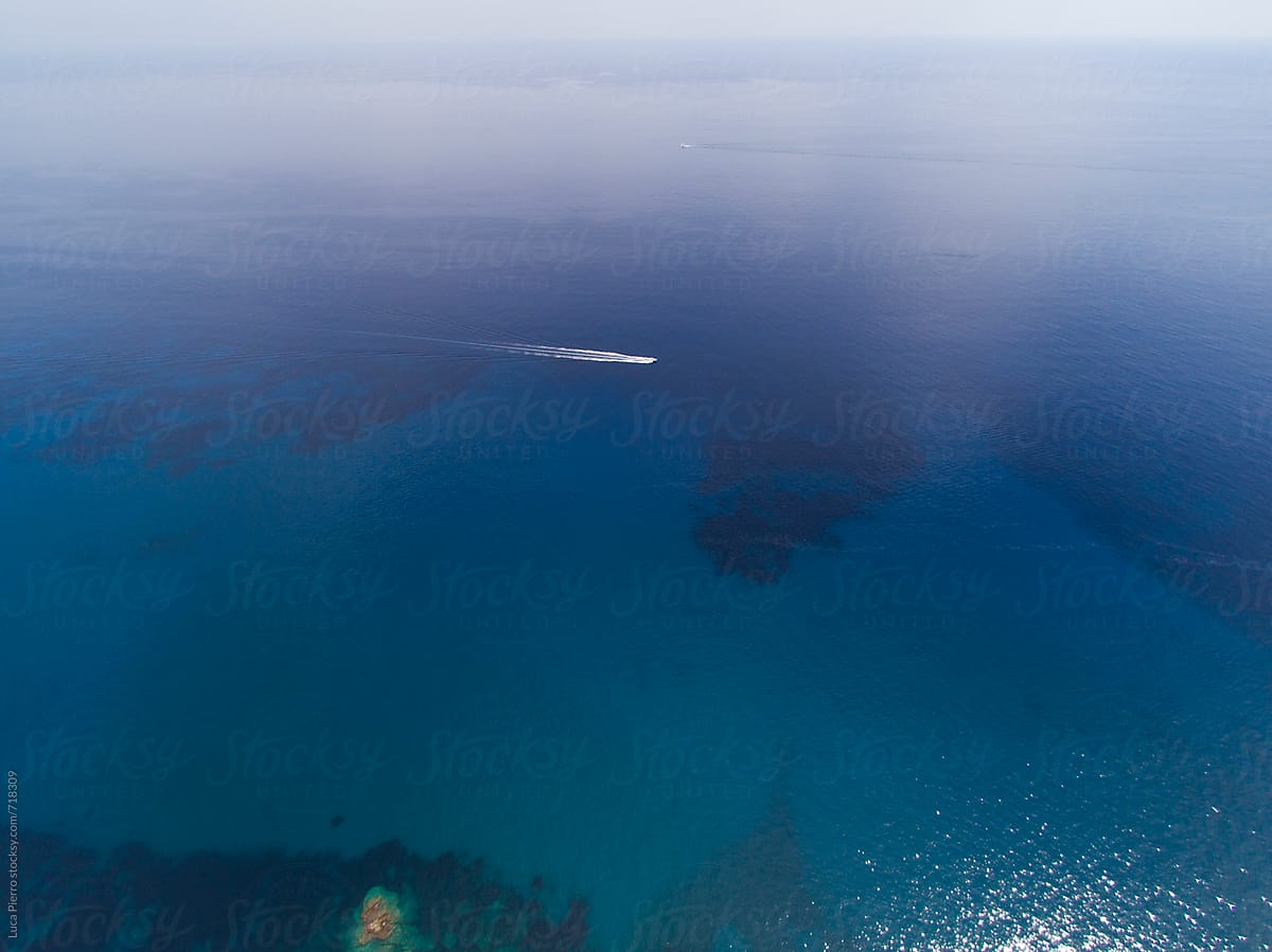 Aerial View Of A Boat Sailing In The Mediterranean Sea By Stocksy Contributor Sky Blue