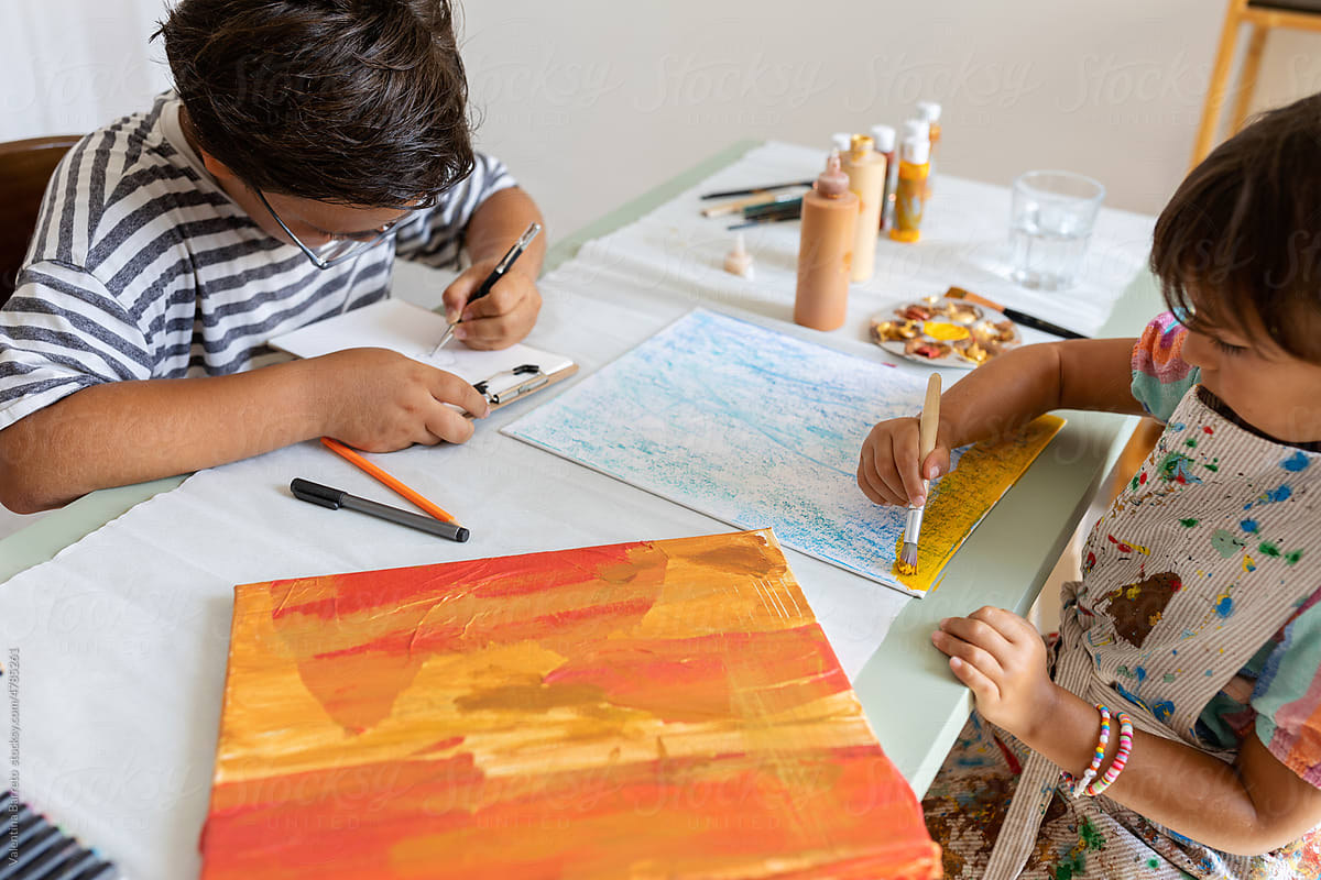 Children painting at art classes