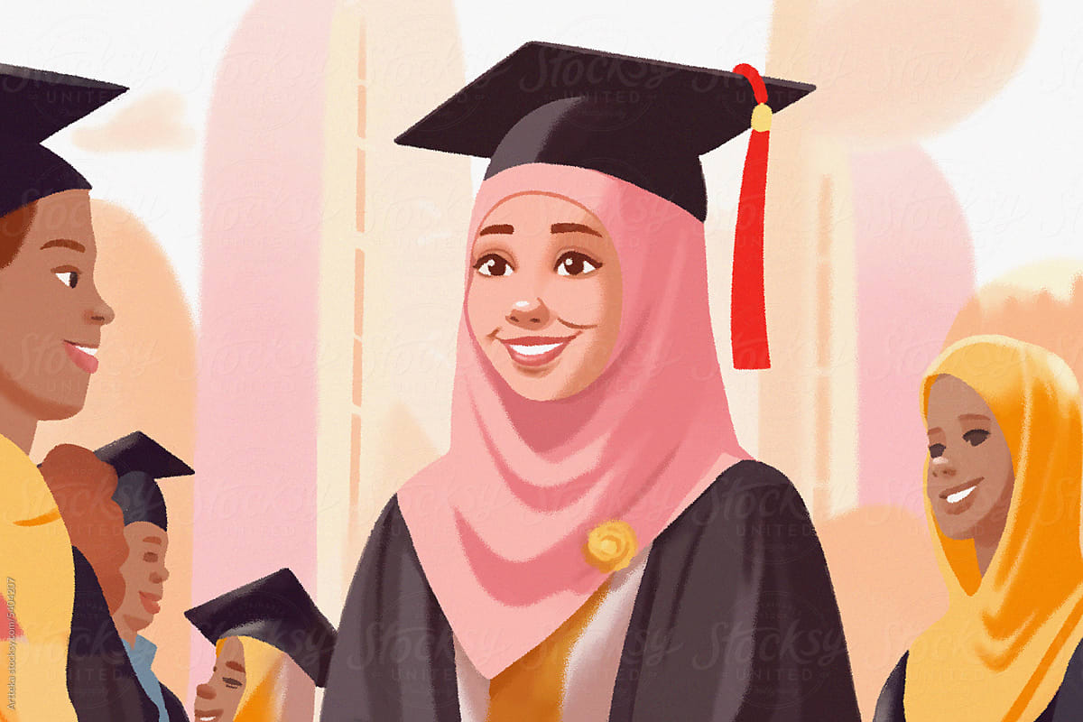 Illustration Of a girl in a graduation gown