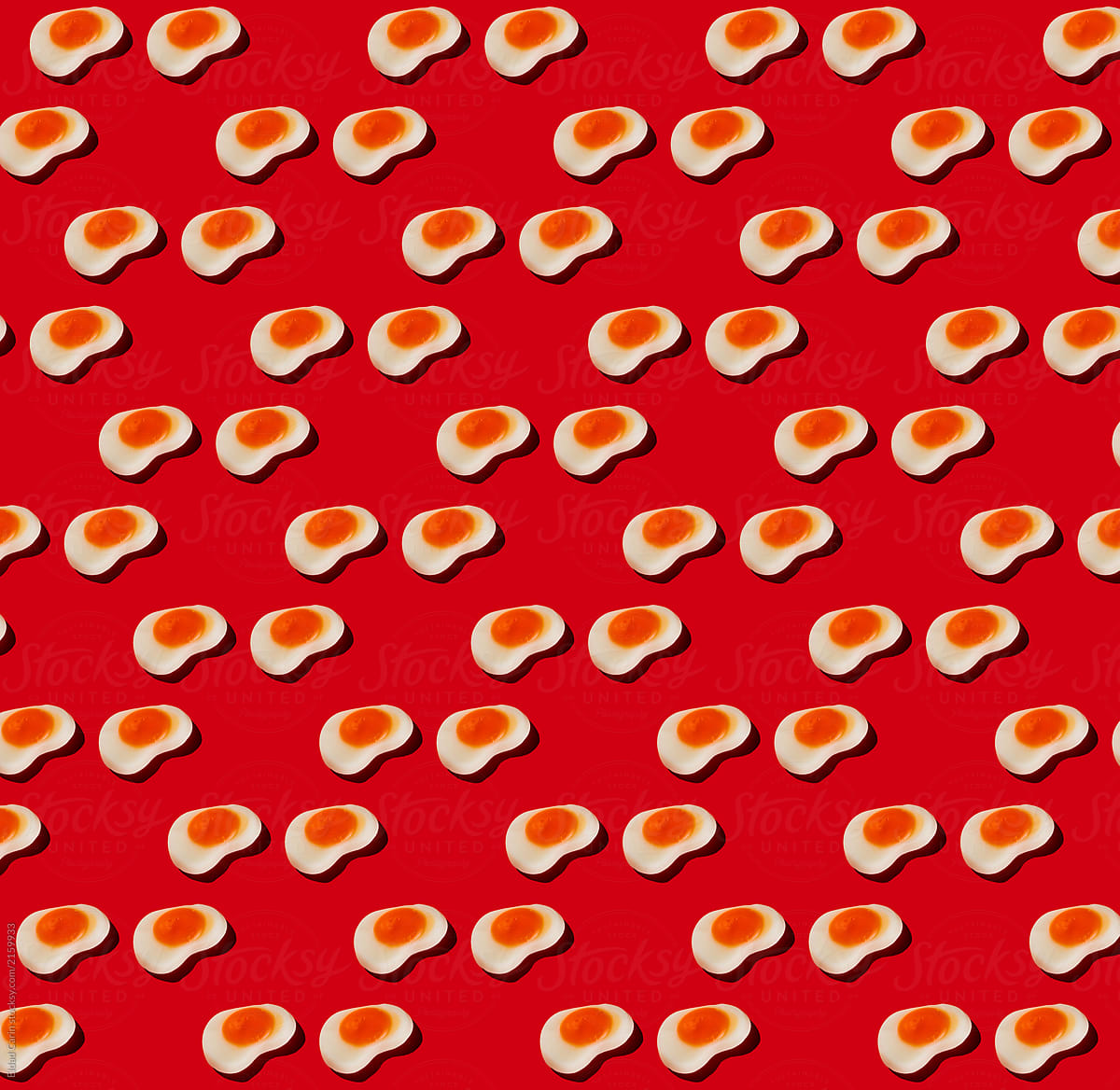 Fried Egg Gummy Candy Pattern on Red