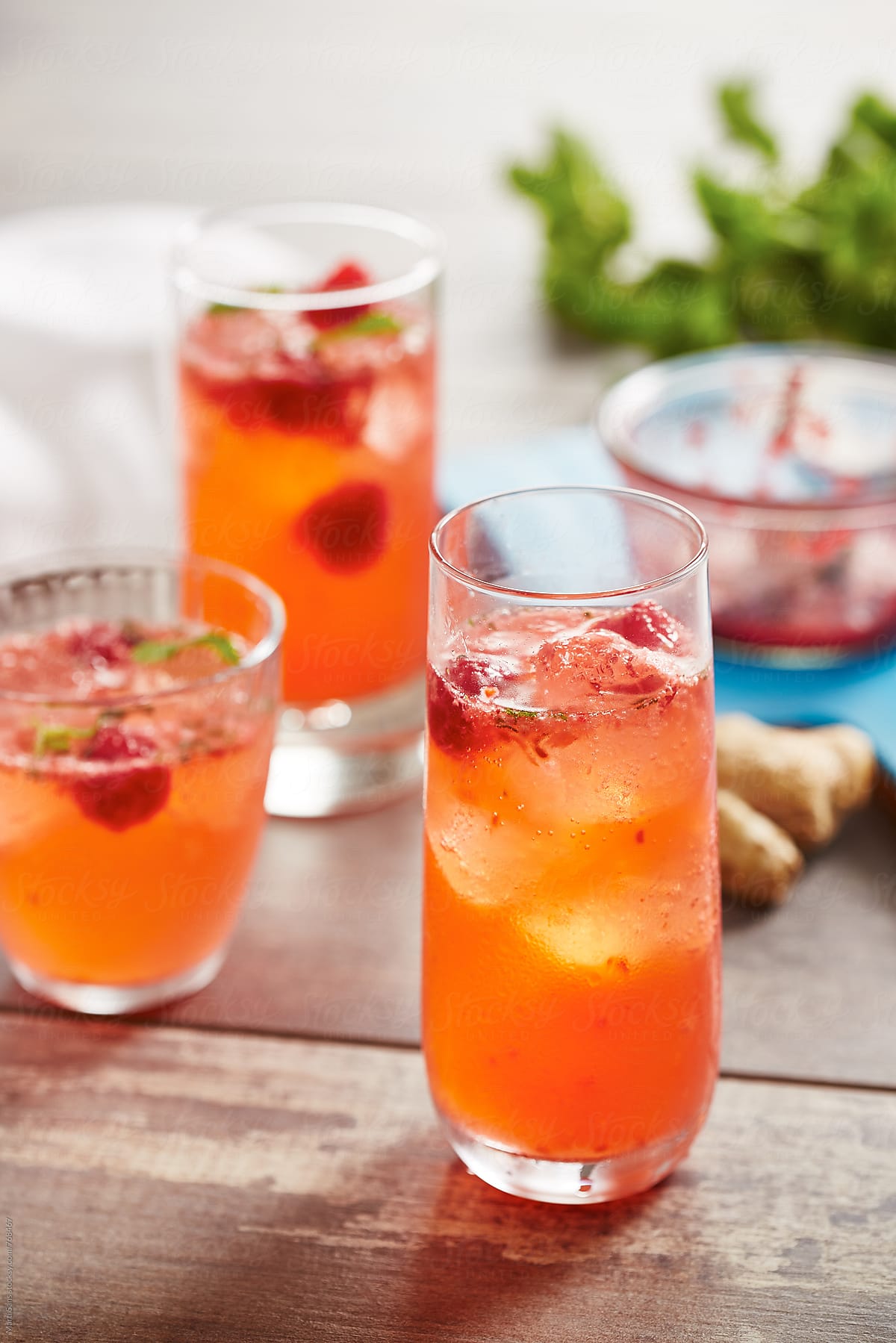 Raspberry fizz cocktail glasses