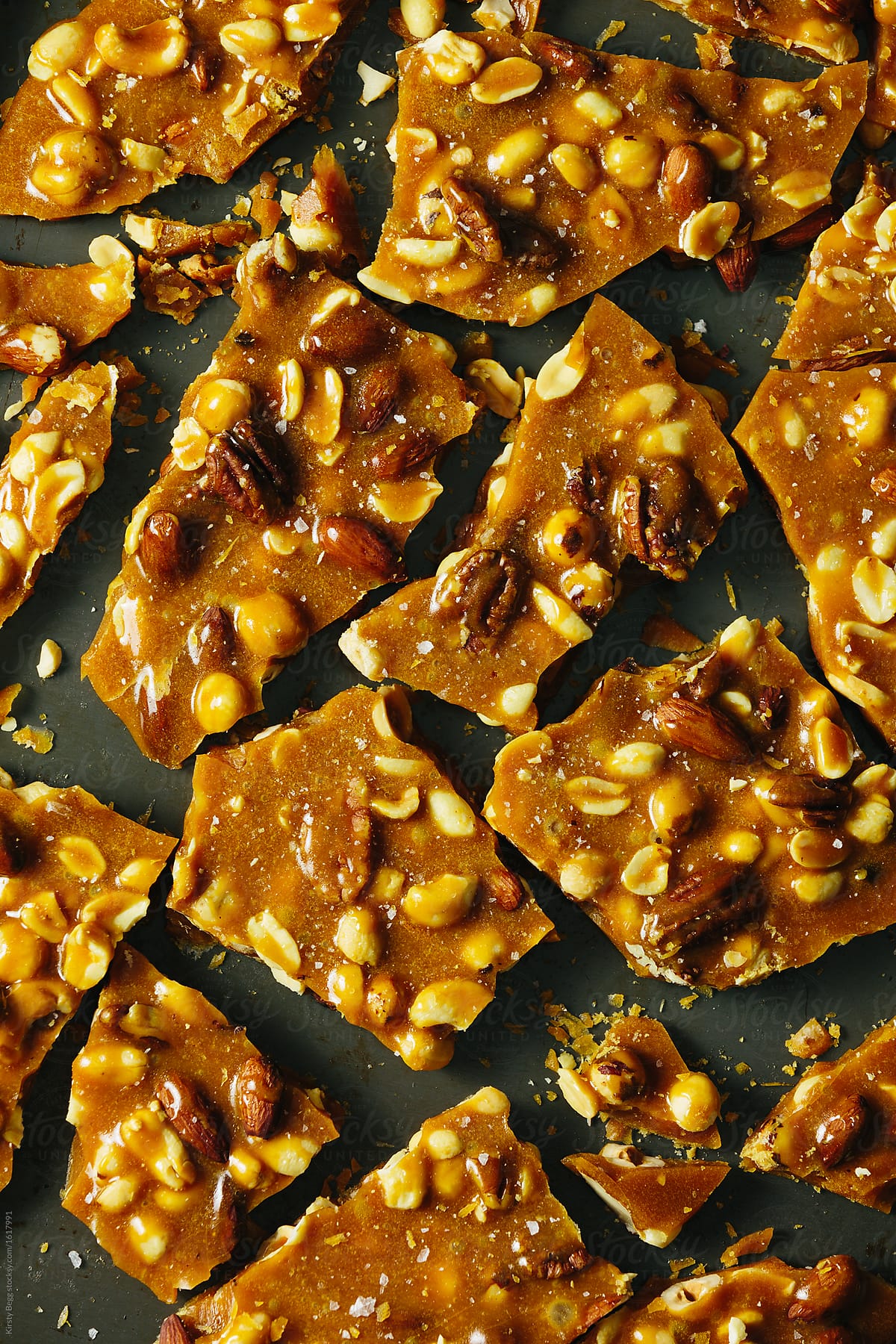 Close up of salted caramel nut brittle