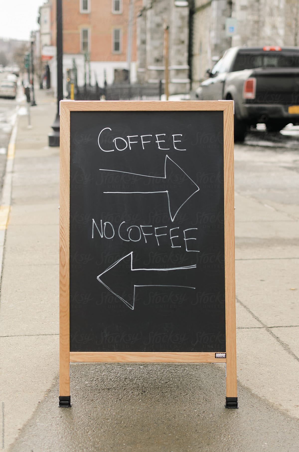 chalkboard sign gives choice of coffee or no coffee