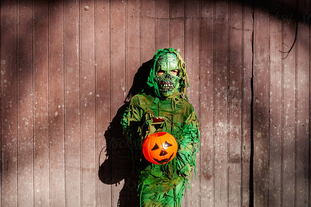 Boy with zombie costume on Halloween portrait