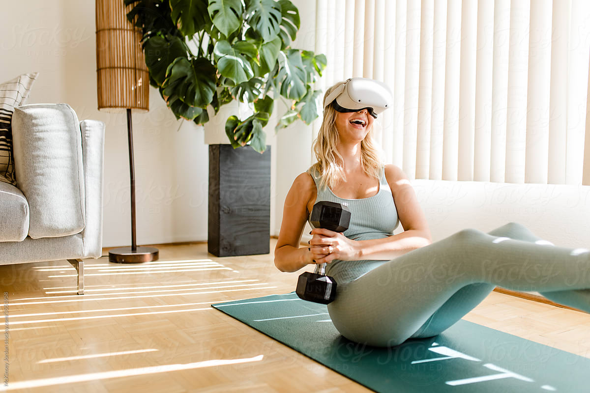Young Woman Enjoys a VR Workout