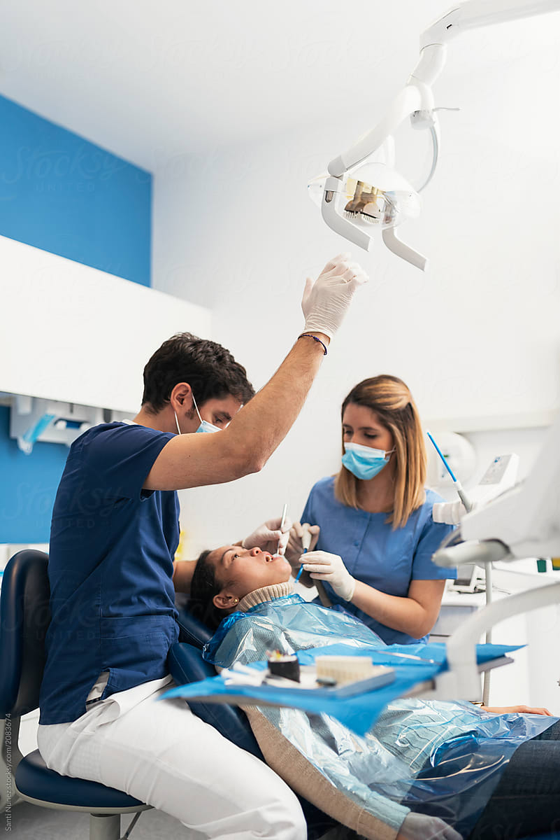 Dentist during a dental intervention