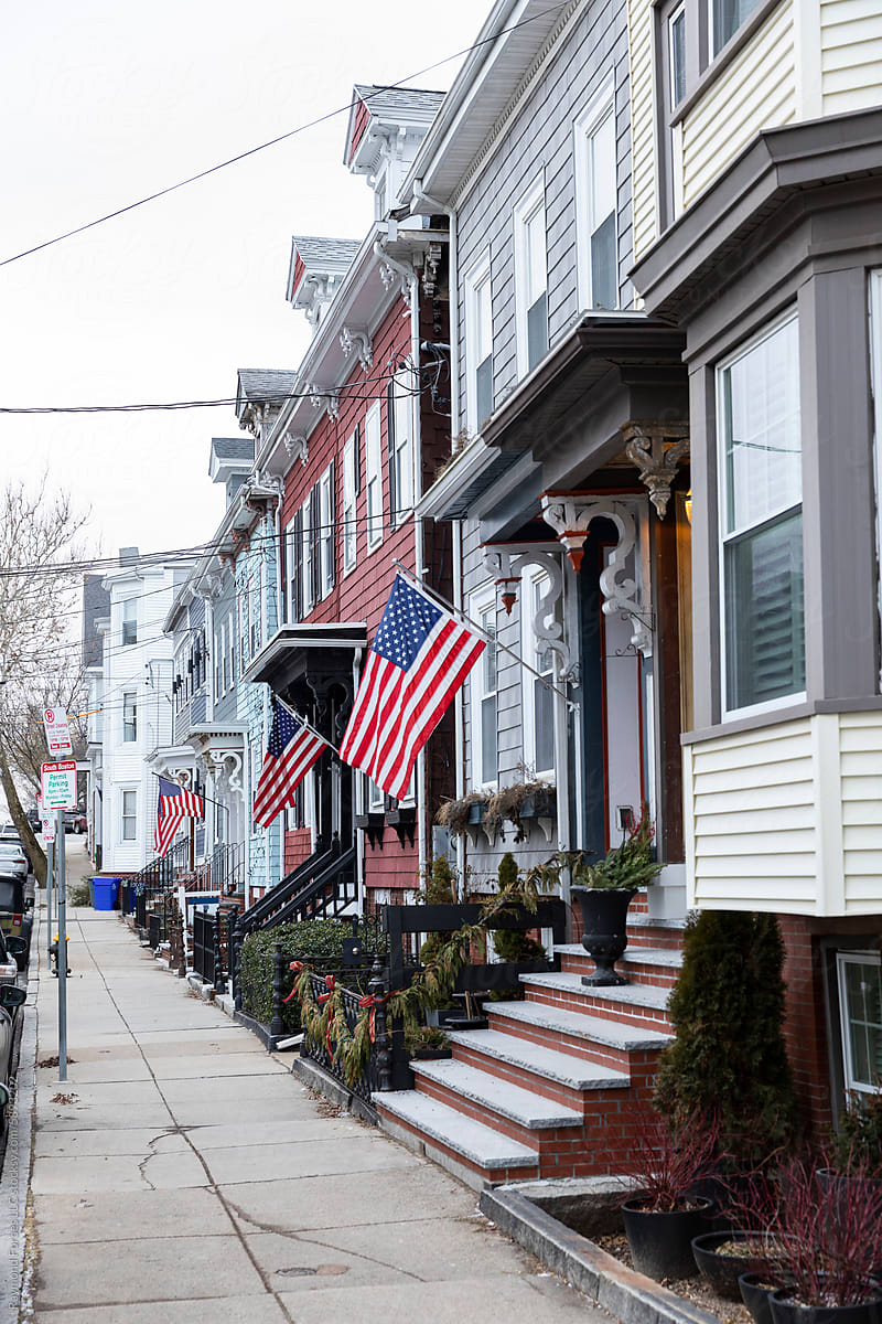 South Boston Neighborhood Street and American Flag
