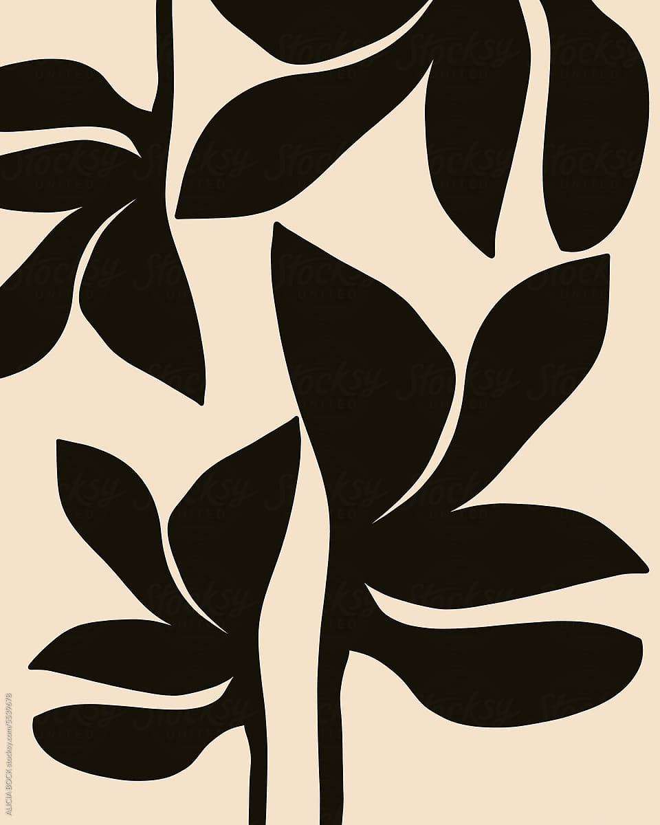 Minimal Abstract Leaf Illustration In Black