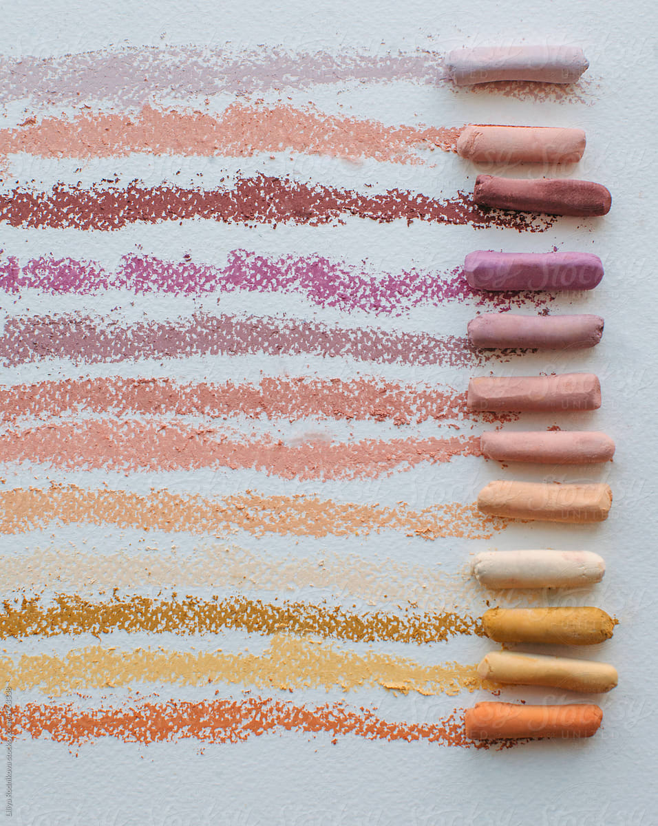 Colorful soft pastel chalks and it's swatches on paper