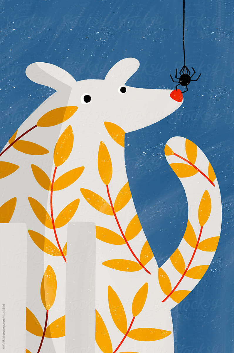 Illustration of a spider on the nose of a polar bear