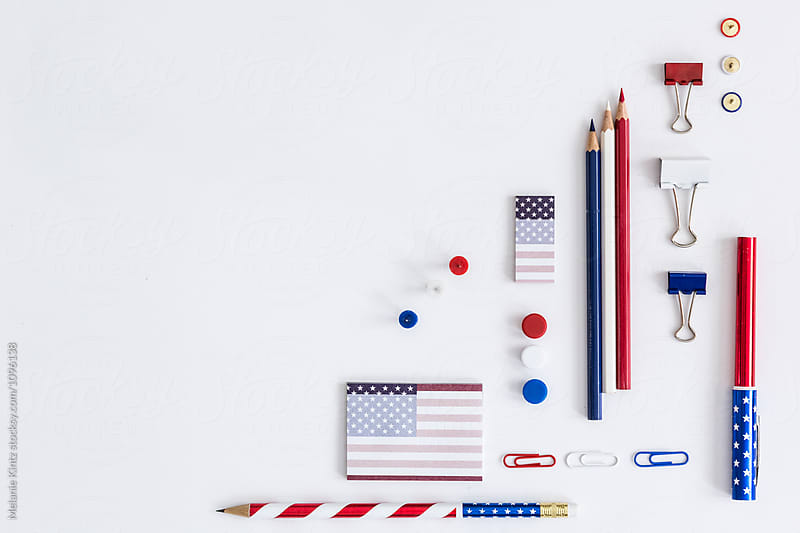 Office tools in red white and blue, stars and stripes