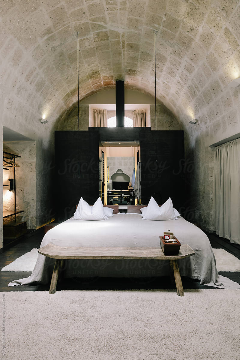Stylish Hotel Room With Vaulted Ceiling