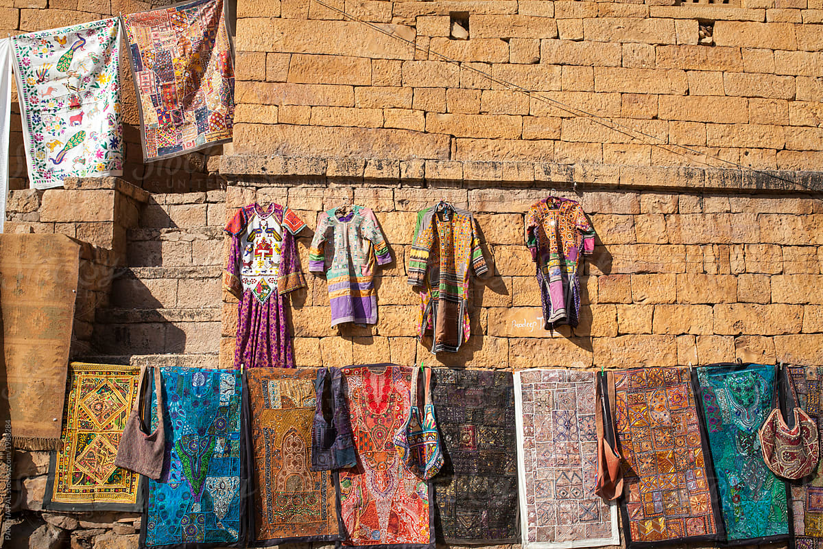 Traditional cloth hanging from wall for selling