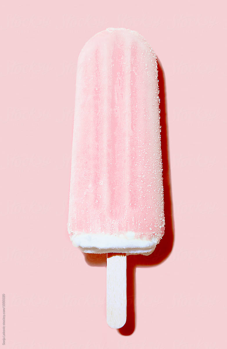 Pastel Pink Popsicle Ice Cream On Pink Background By Sonja Lekovic