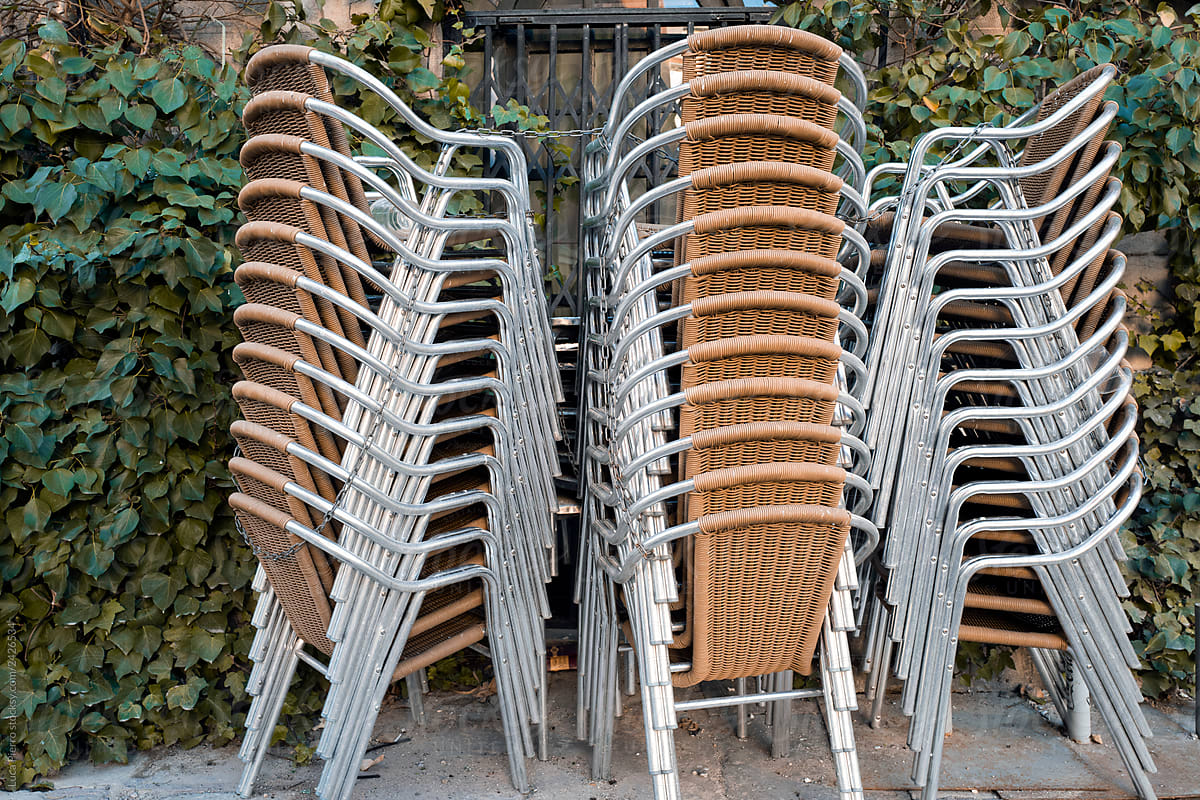 Stack of chairs in a patio