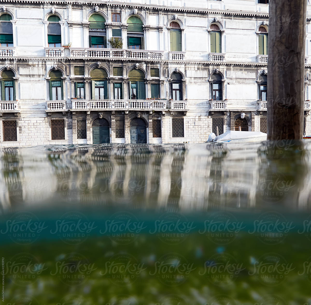 High tide floods in Venice - building underwater