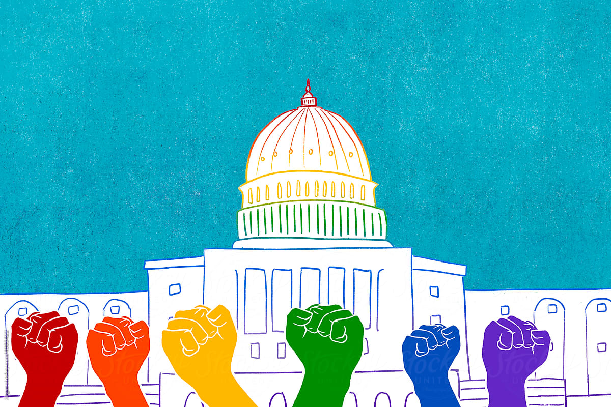 LGBT raised fists and capitol building