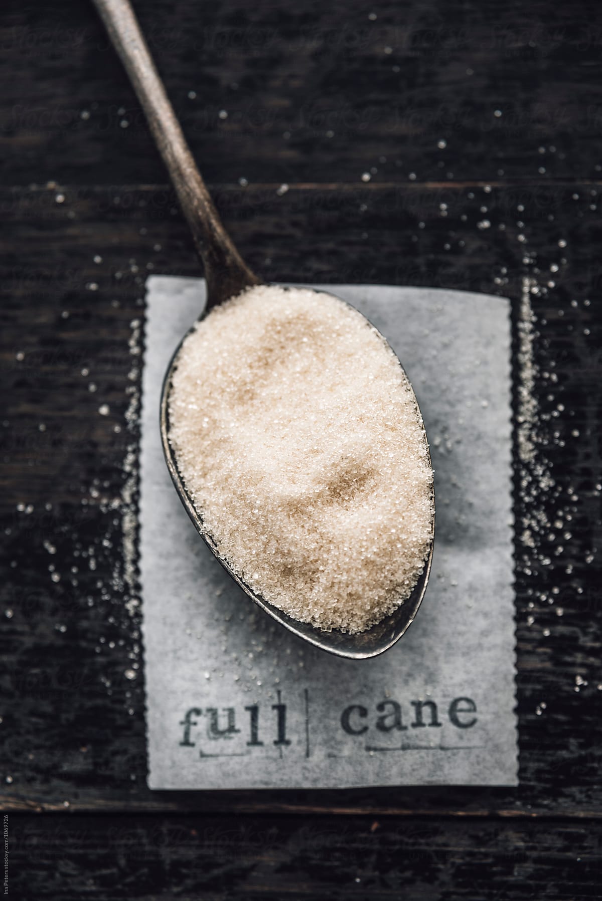 Food: Full cane sugar on a spoon