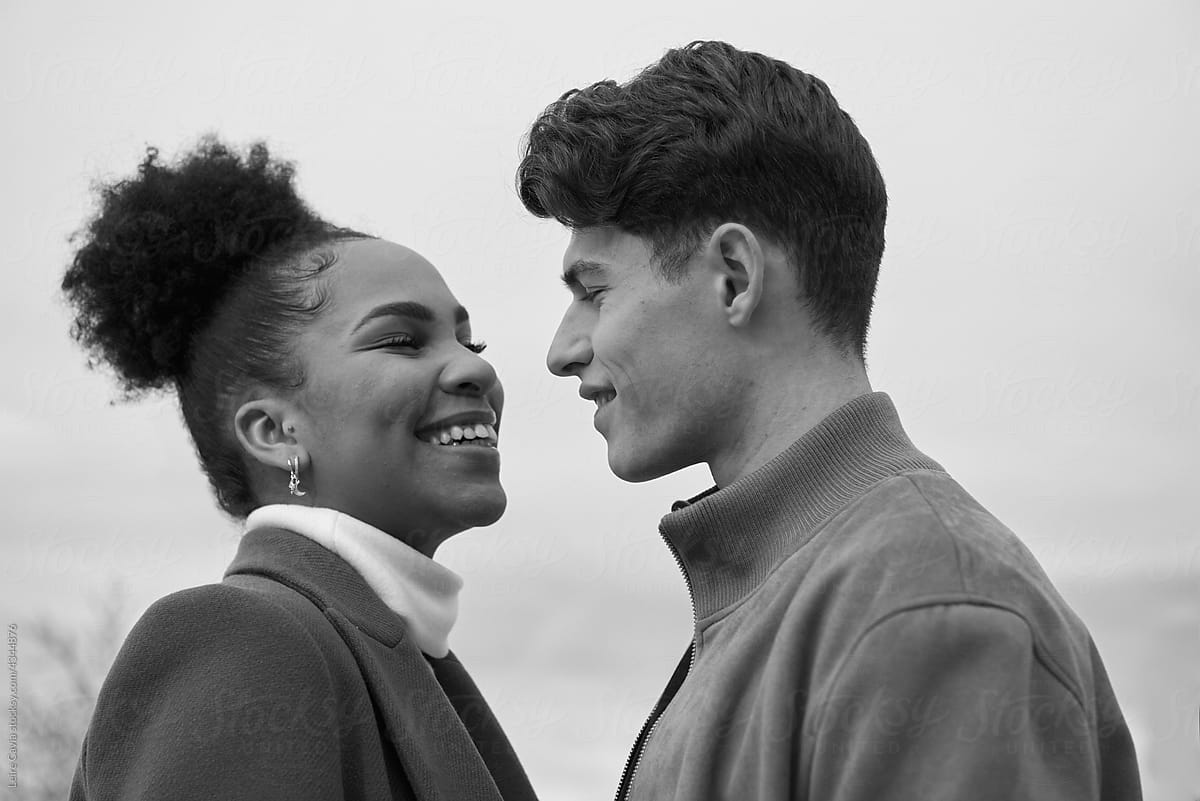 minimalistic portrait of a multiethnic couple