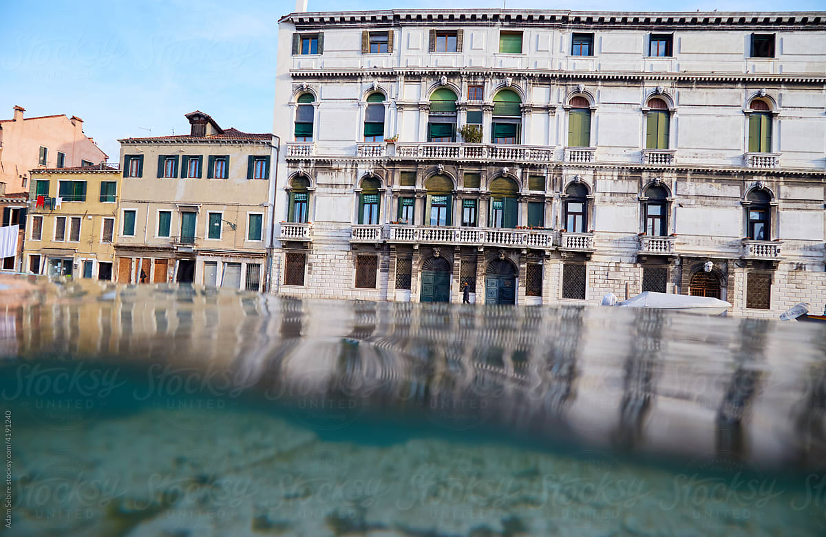 Acqua alta flood Venice - meniscus waterline underwater